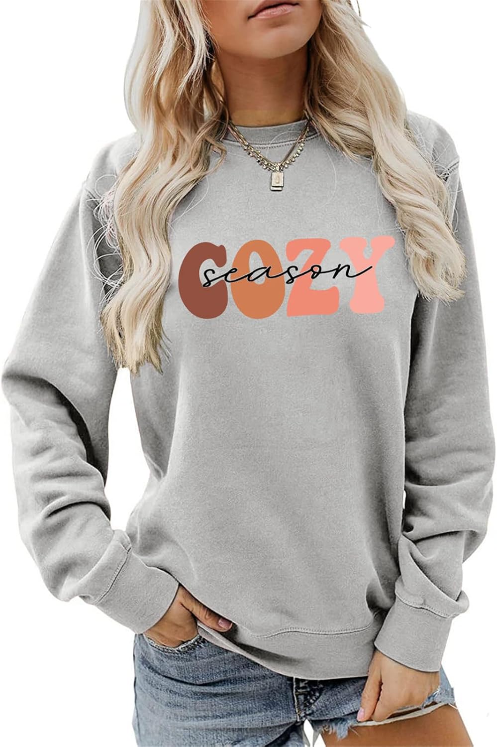 Cozy Season Sweatshirt Women Retro Graphic Sweater Casual Crewneck Pullover Tops Funny Fall Winter Shirts
