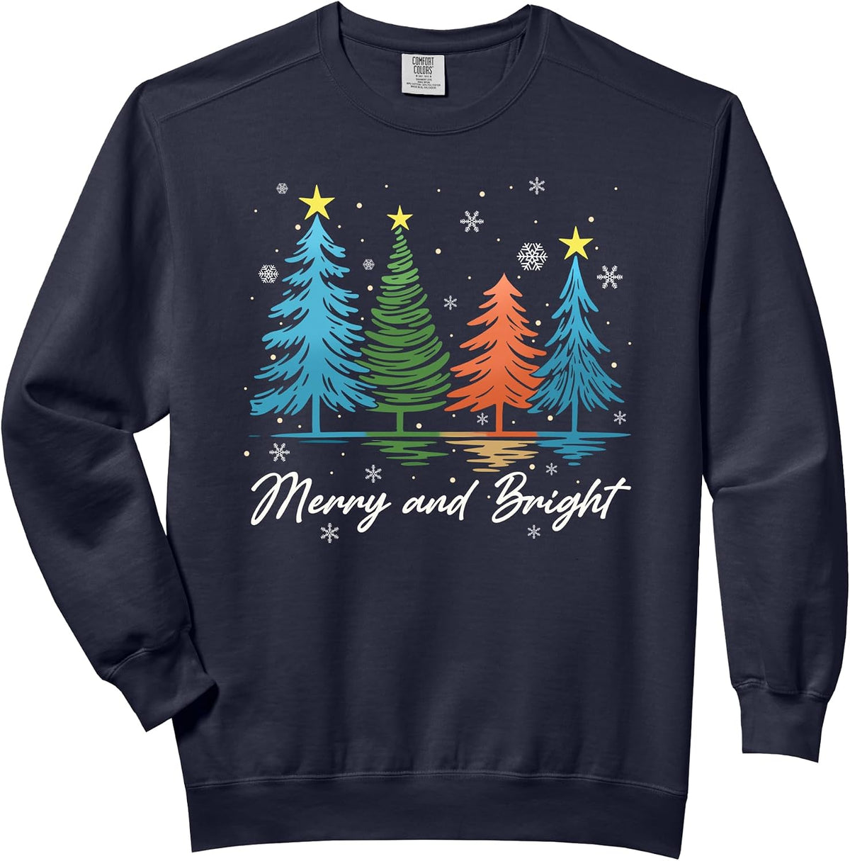 Merry Xmas Merry And Bright Christmas Tree Women Girl Comfort Colors Adult Sweatshirt