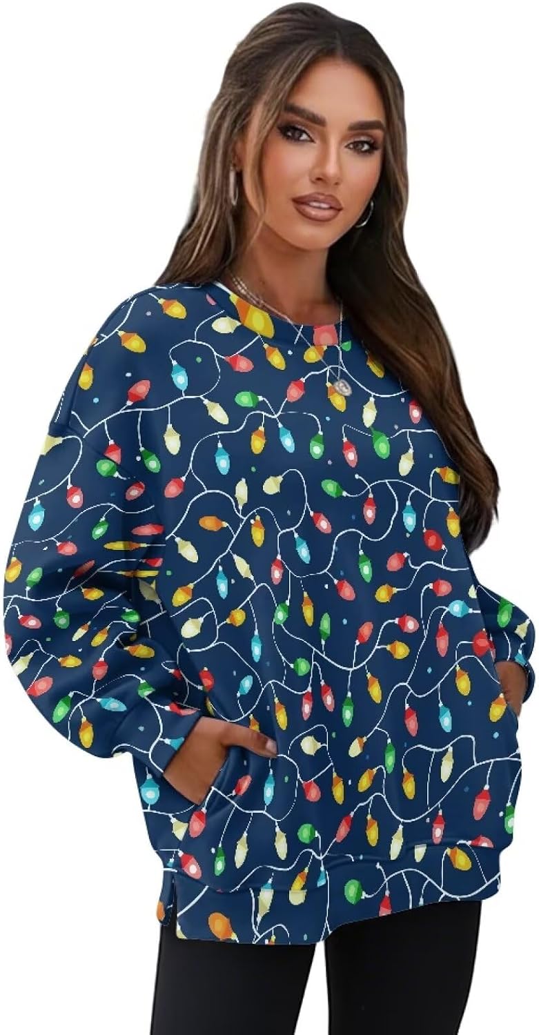 Womens Pullover Hoodies Crewneck Long Sleeve Oversized Casual Outfit Graphic Fall Tops Loose Fit Tops Shirts