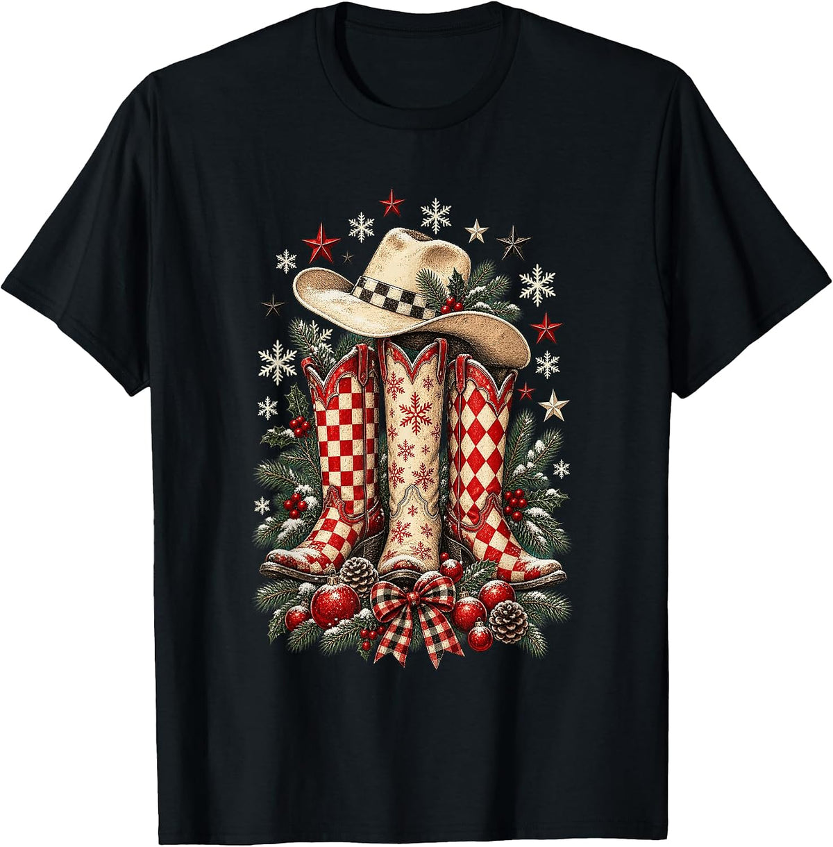 Cowgirl Christmas Boots Retro Western Country Rodeo Winter T-Shirt