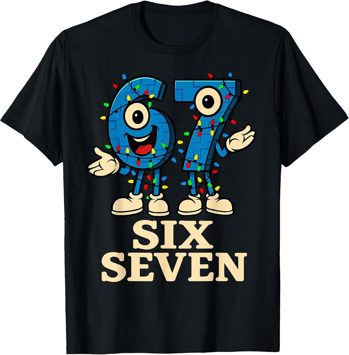 67 Six Seven 6-7 Christmas Lights Funny Brainrot Slang Meme T-Shirt