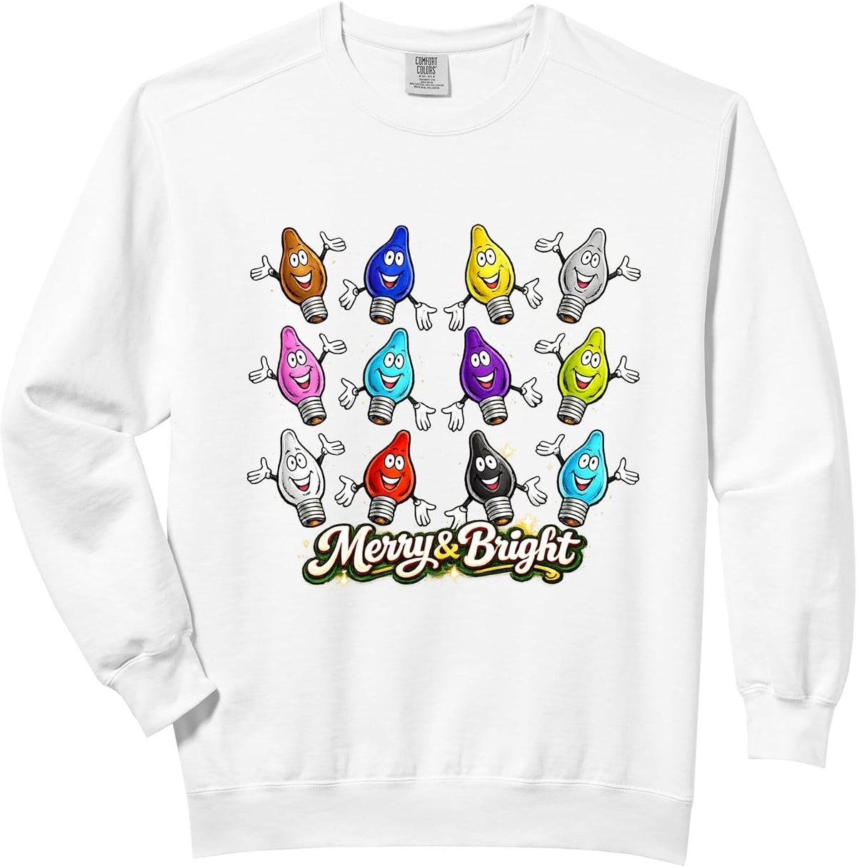 Merry Bright Christmas Lights Funny Holiday Light Bulbs Comfort Colors Adult Sweatshirt