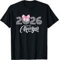 Happy New Year 2026 Disco Ball Coquette Bow Matching Family T-Shirt