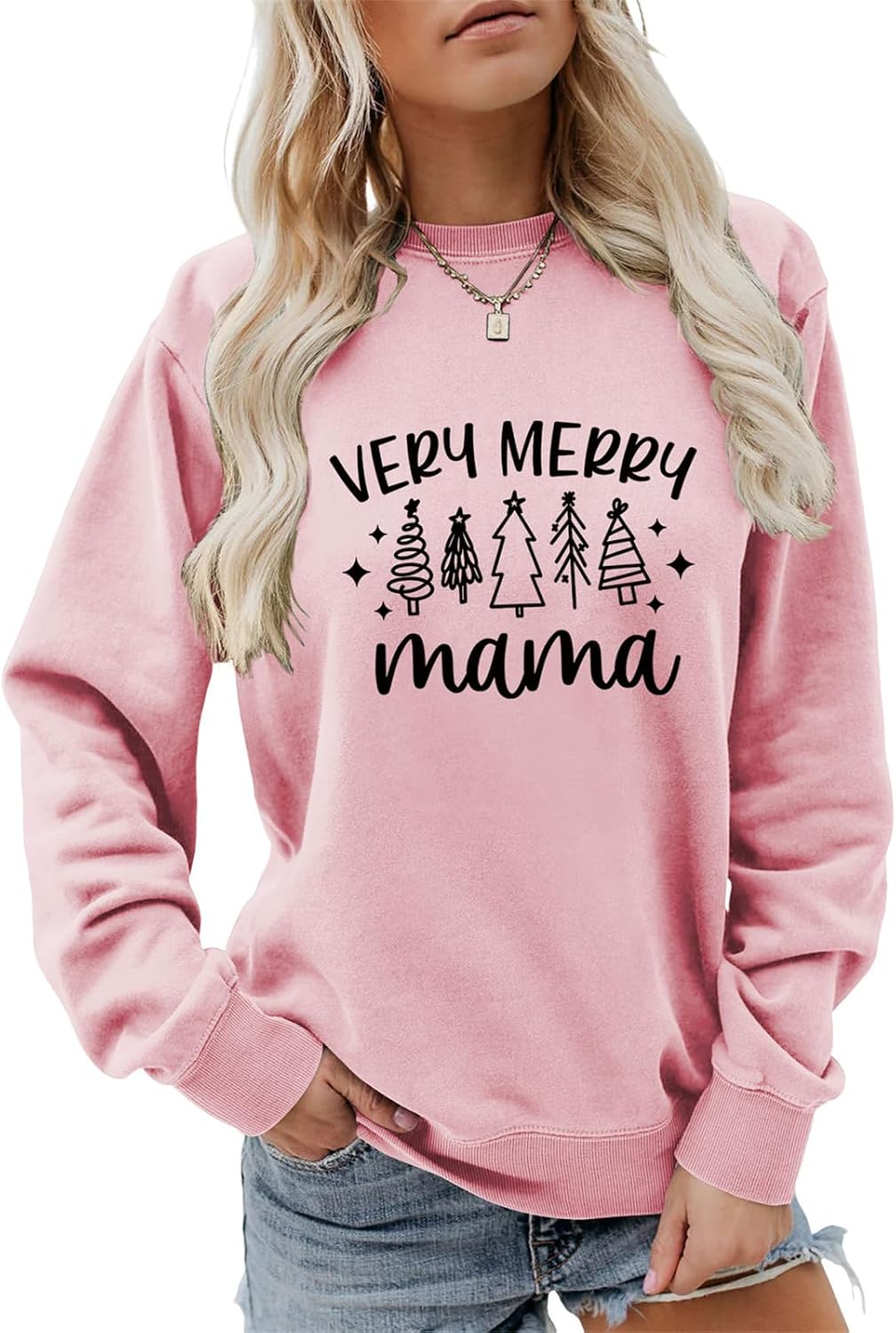 Very Merry Mama Sweatshirt Christmas Mom Life Shirt Women Casual Crewneck Pullover Tops Xmas Mama Sweater Gift
