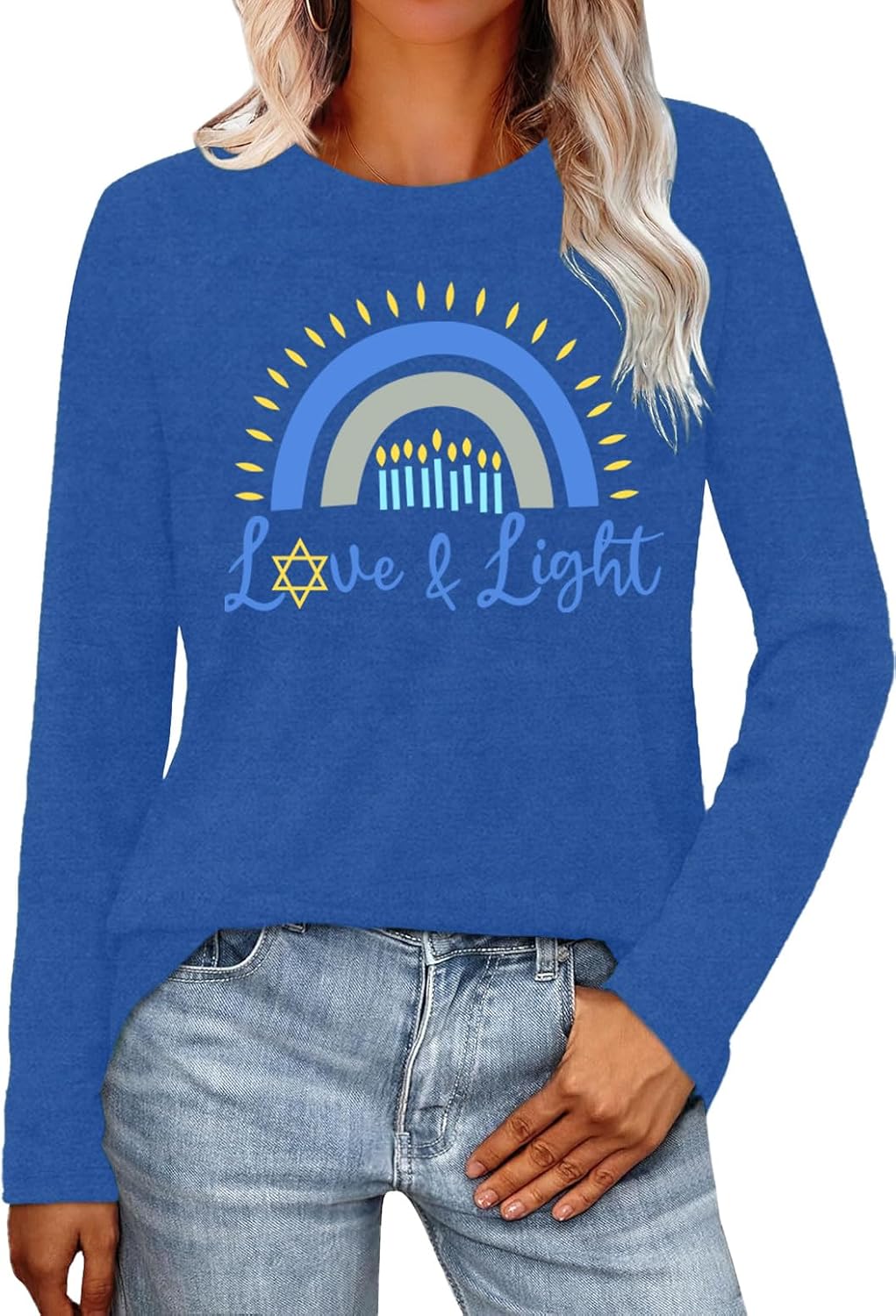 Hanukkah Shirts for Women Jewish Chanukah Menorah Love and Light Tee