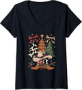 Womens Western Christmas Trees Cowboy Hat Boots Cow Print V-Neck T-Shirt