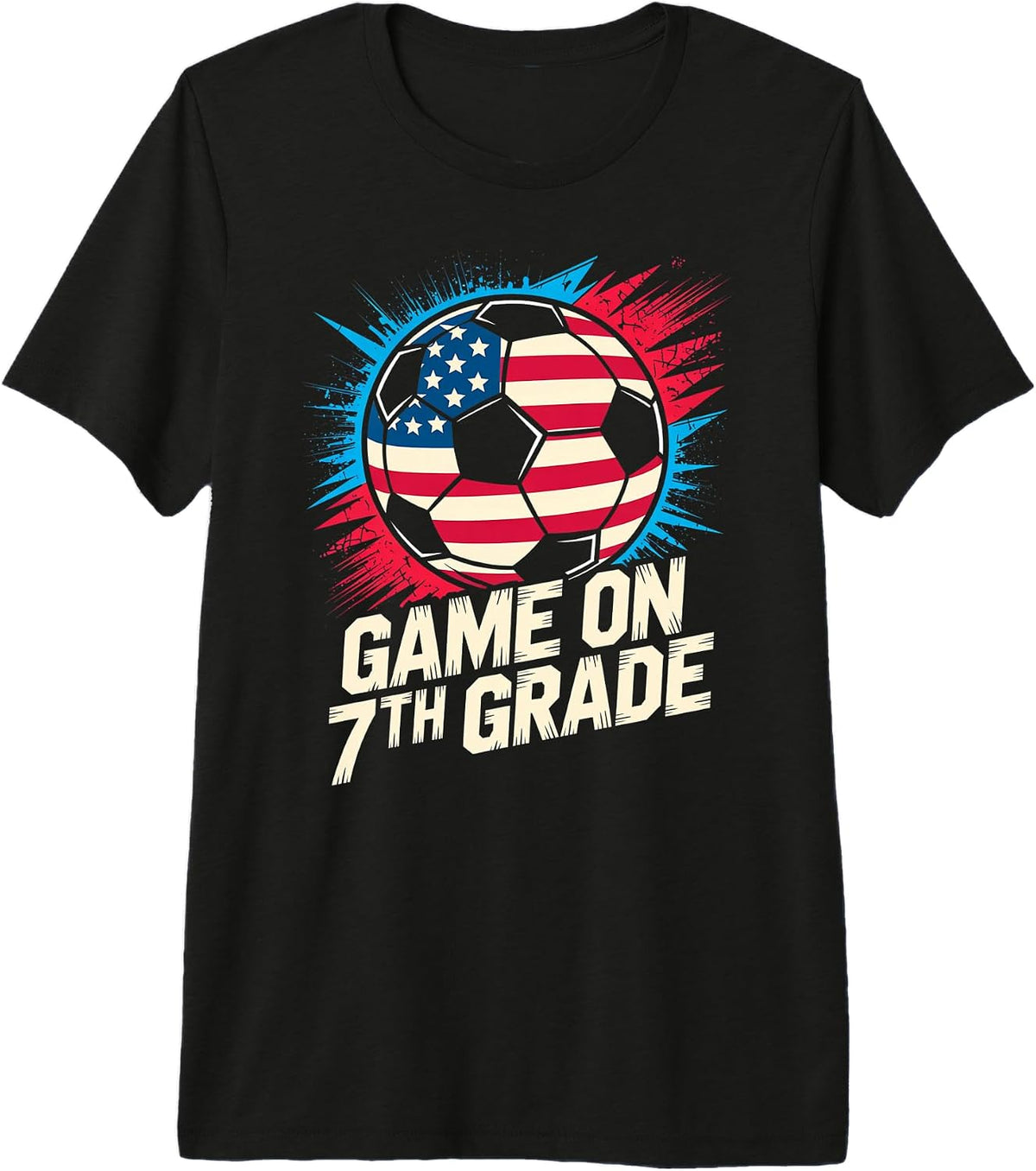 Patriotic Game ON 7th Grade Soccer Ready Teacher Happy Premium Tri-Blend T-Shirt