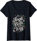 Women's Jingle Bells All The Way Funny Holiday Music Xmas Gifts V-Neck T-Shirt