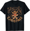 Unisex Christmas T-Shirt, Black, Small, Short Sleeve, Cotton Blend, Machine Wash, Regular Fit, Cartoon Pattern, Western Style