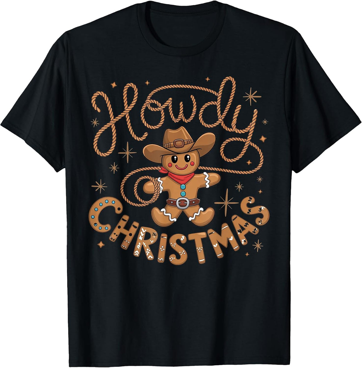 Unisex Christmas T-Shirt, Black, Small, Short Sleeve, Cotton Blend, Machine Wash, Regular Fit, Cartoon Pattern, Western Style