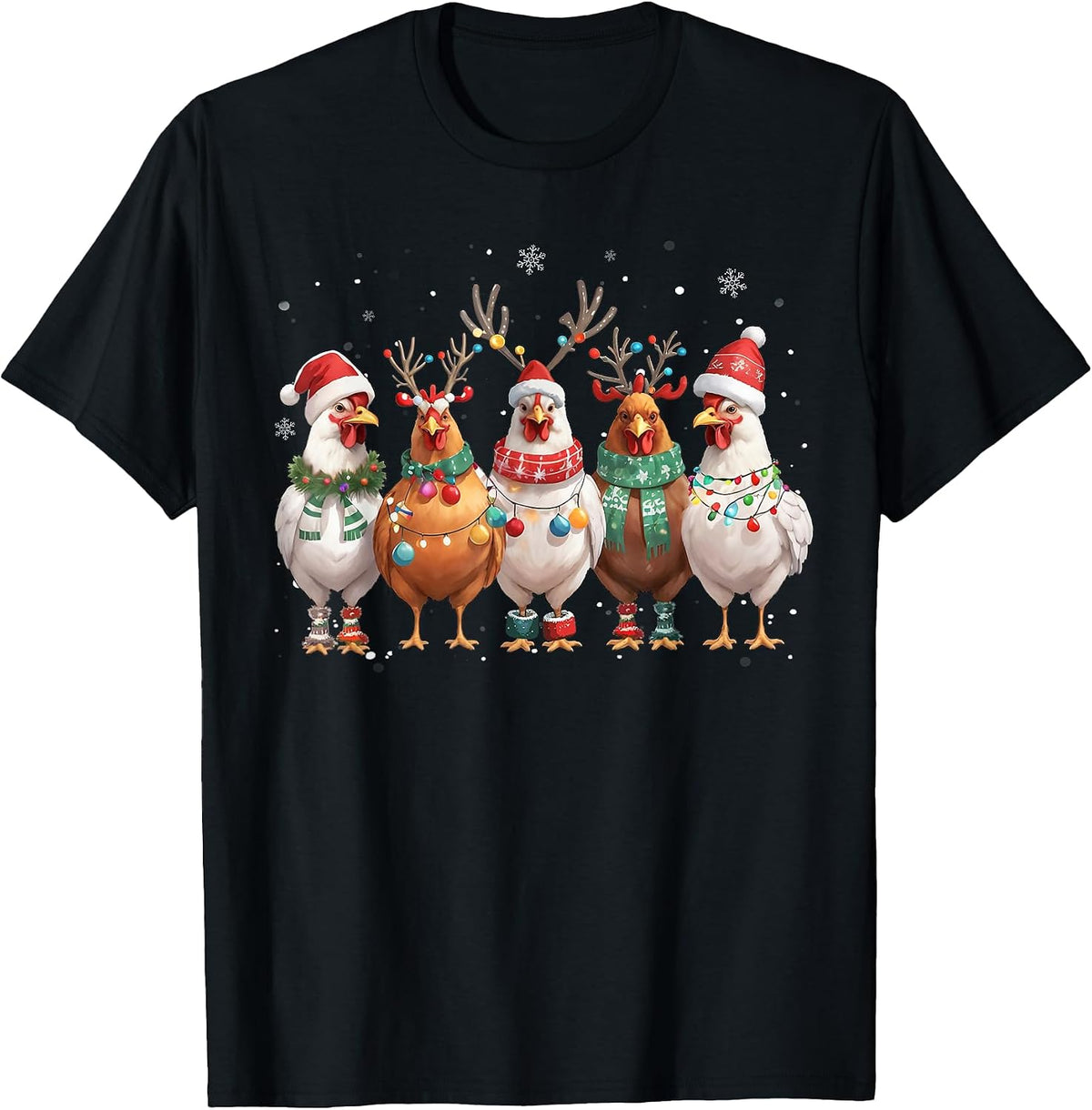 Christmas Lights Chicken Santa Funny Xmas Tree T-Shirt