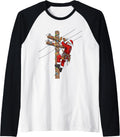 Funny Santa Lineman Christmas Raglan Baseball Tee
