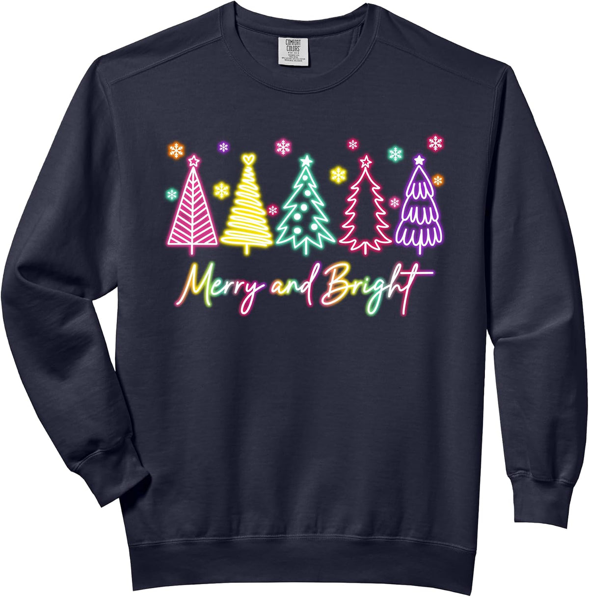 Merry Christmas Bright Christmas Tree Light Colorful Glowing Comfort Colors Adult Sweatshirt