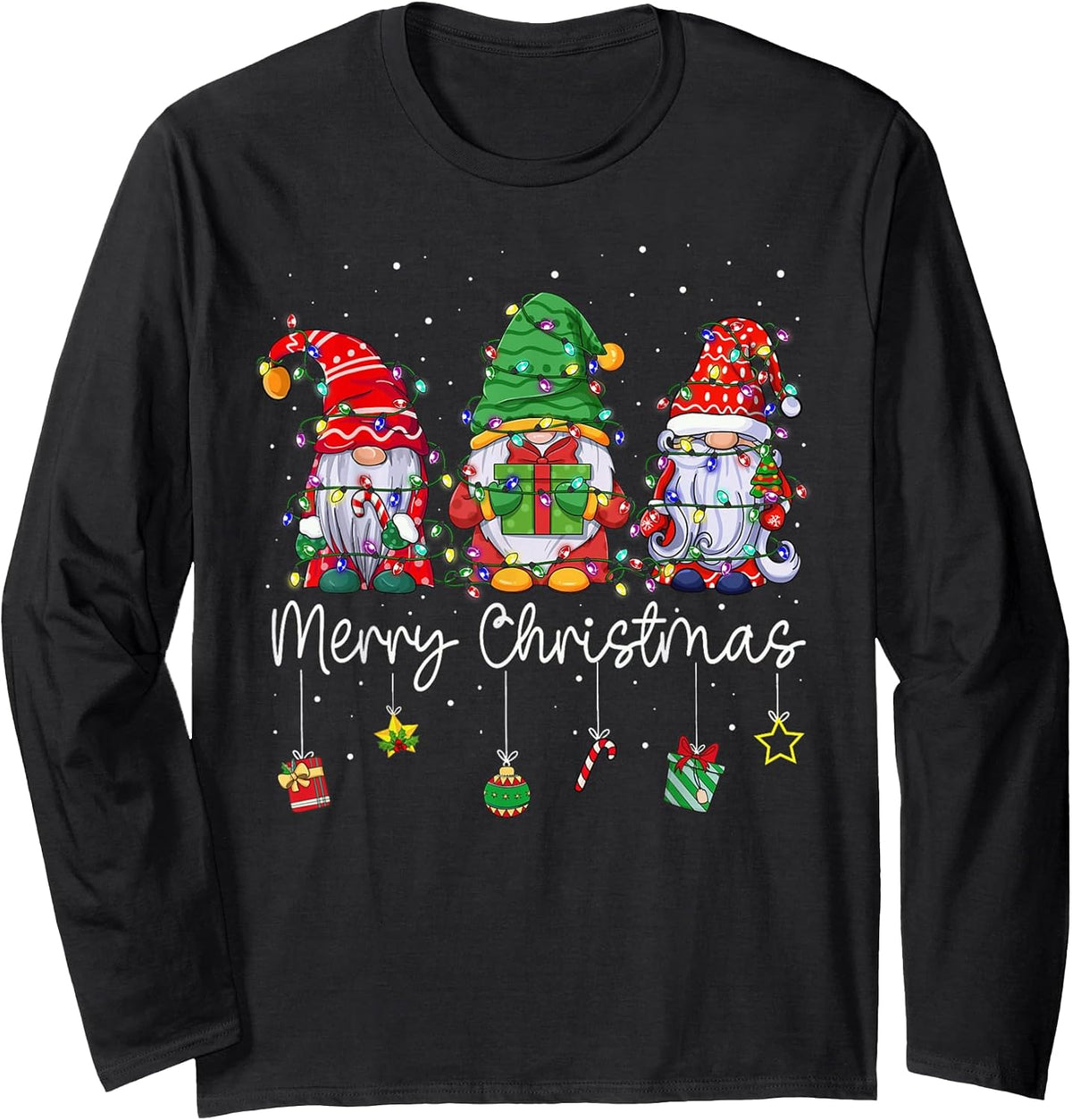 Gnomes Merry Christmas Light Gnome Xmas Long Sleeve T-Shirt