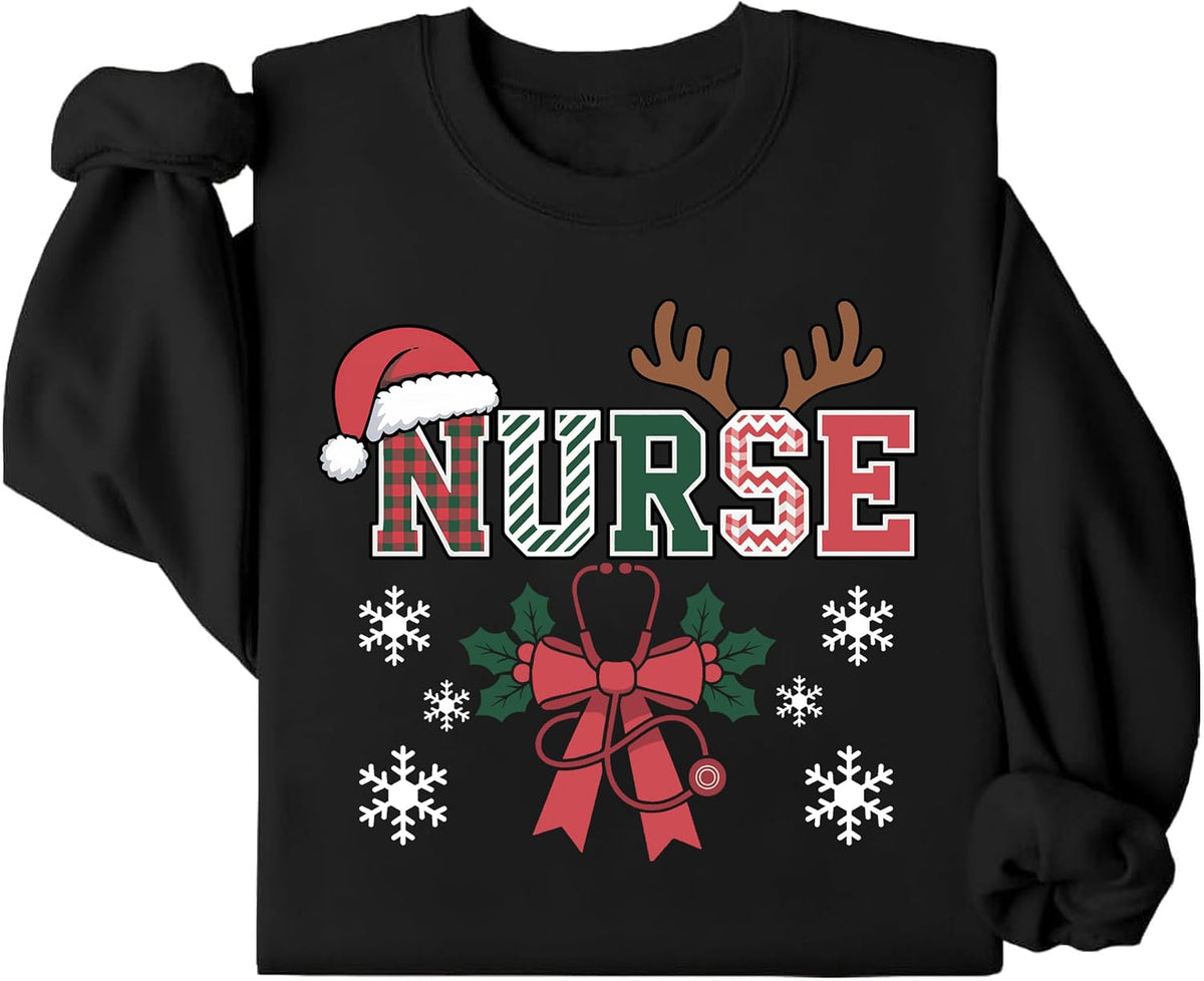 Nurse Christmas Sweatshirts for Women Men Merry Christmas Nurse Sweatshirt Festive Hoodie Funny Holiday Shirt