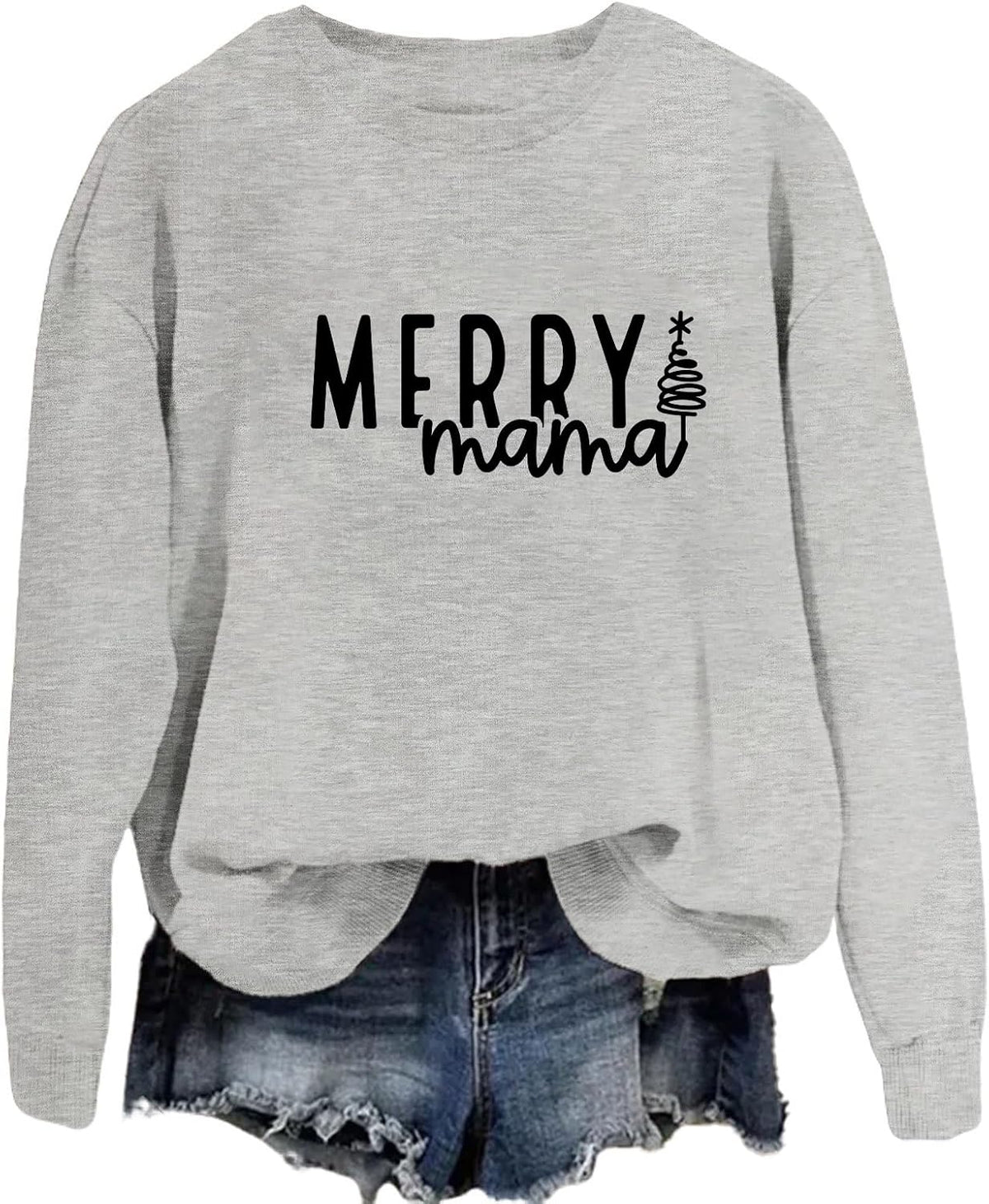 Women Merry Mama Christmas Sweatshirt Xmas Long Sleeve Pullover Tops Cute Mom Graphic Holiday Shirts