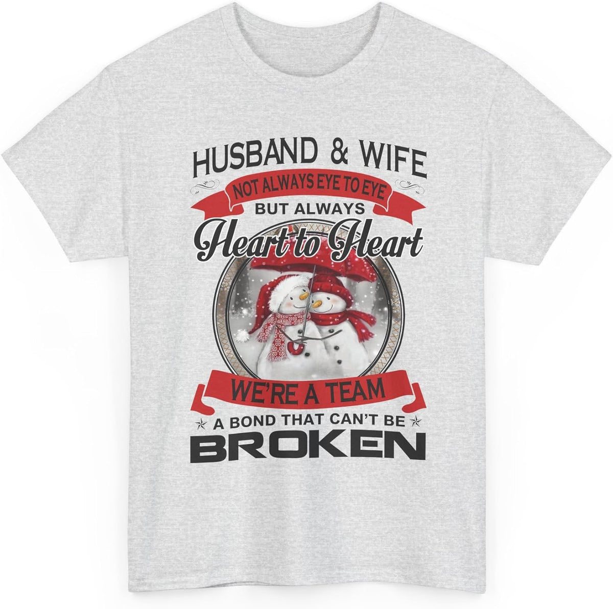 Husband and Wife Christmas Shirt Heart to Heart Matching Couple Gift Snowman Tee for Holiday Love