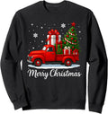 Vintage Merry Christmas Red Truck Funny Xmas Tree Boys Men Sweatshirt