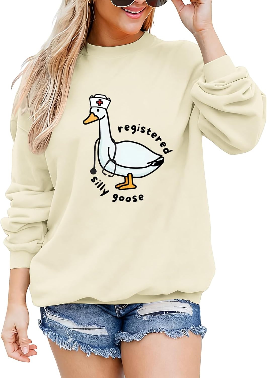 Nurse Graphic Crewneck Sweatshirt for Women Funny Silly Goose Pullover Cute Registered Nursing Gift Long Sleeve Tops