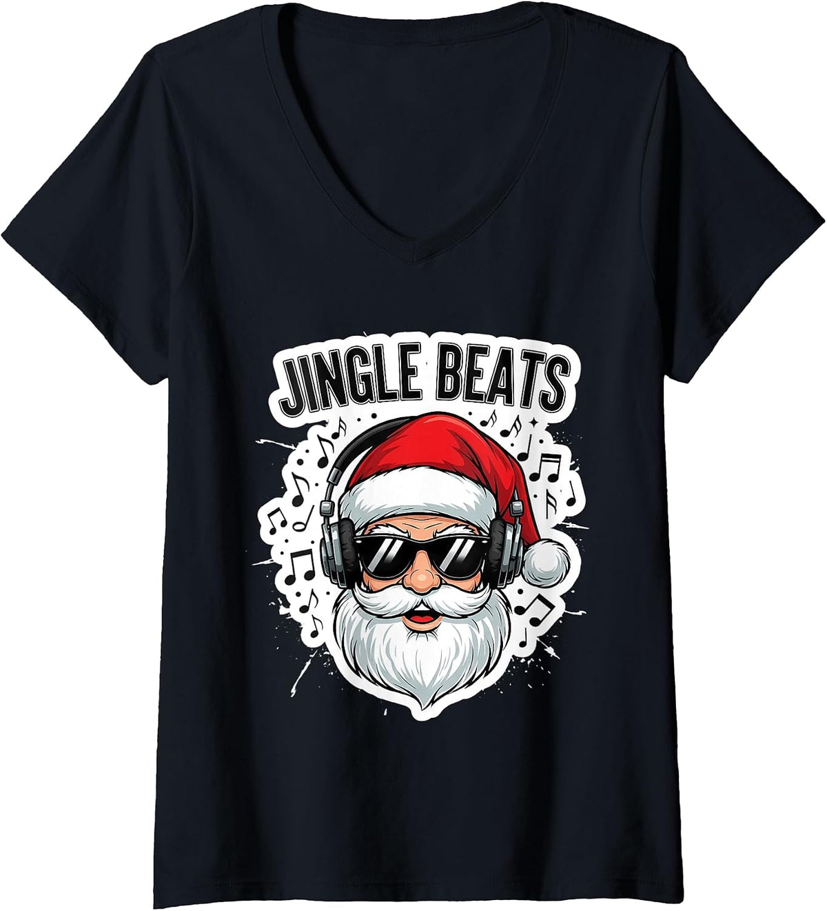 Womens Jingle Beats Music Lover Creator Christmas Musician Santa V-Neck T-Shirt