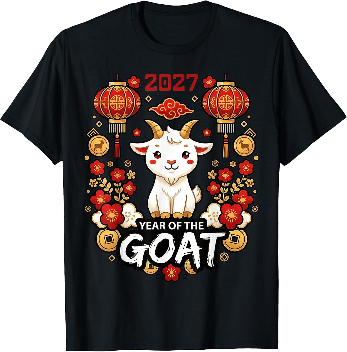 2027 Year of the Goat Chinese New Year Lanterns and Blossoms T-Shirt