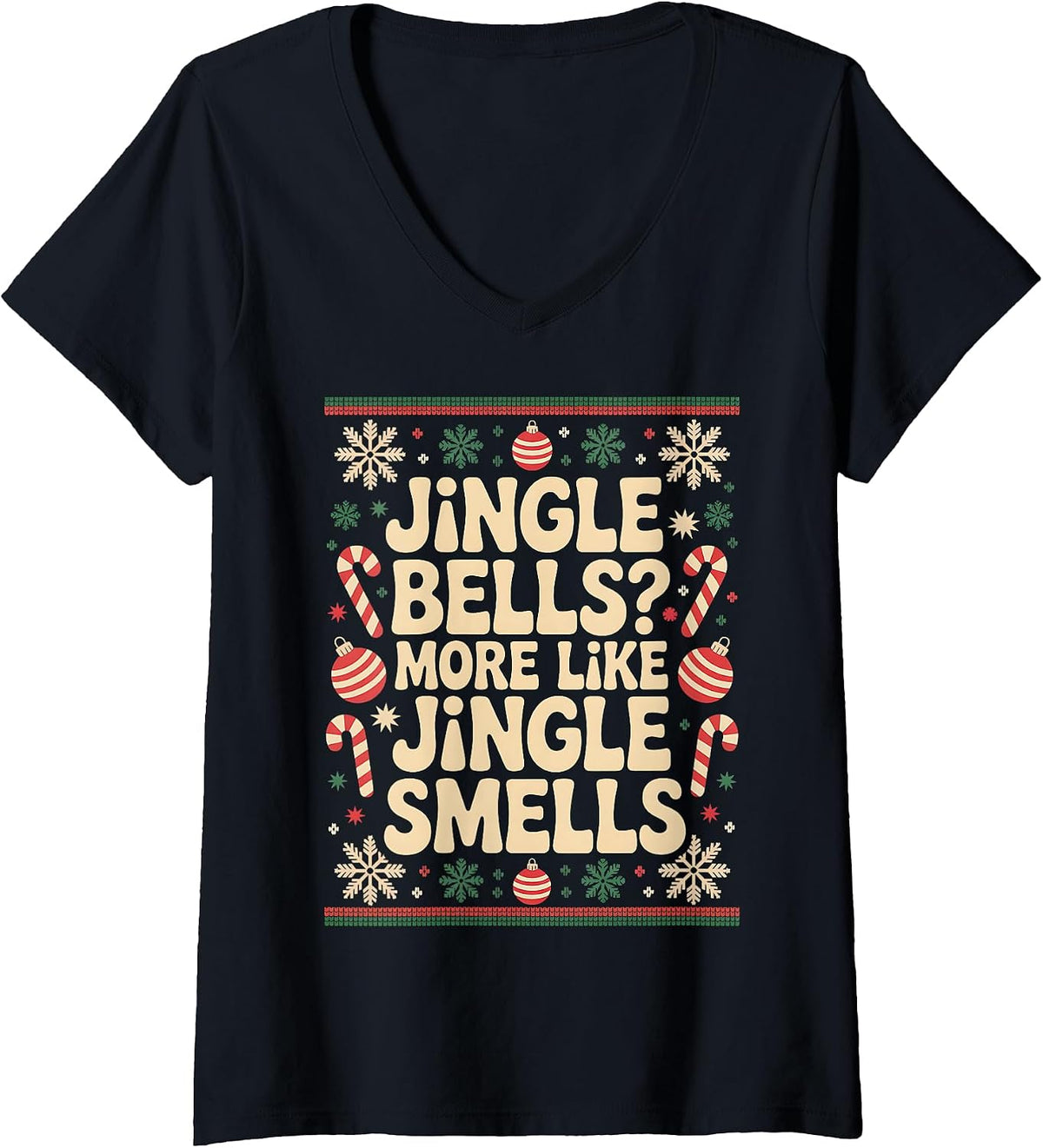 Womens Bells More Like Jingle Smells Funny Christmas Meme V-Neck T-Shirt