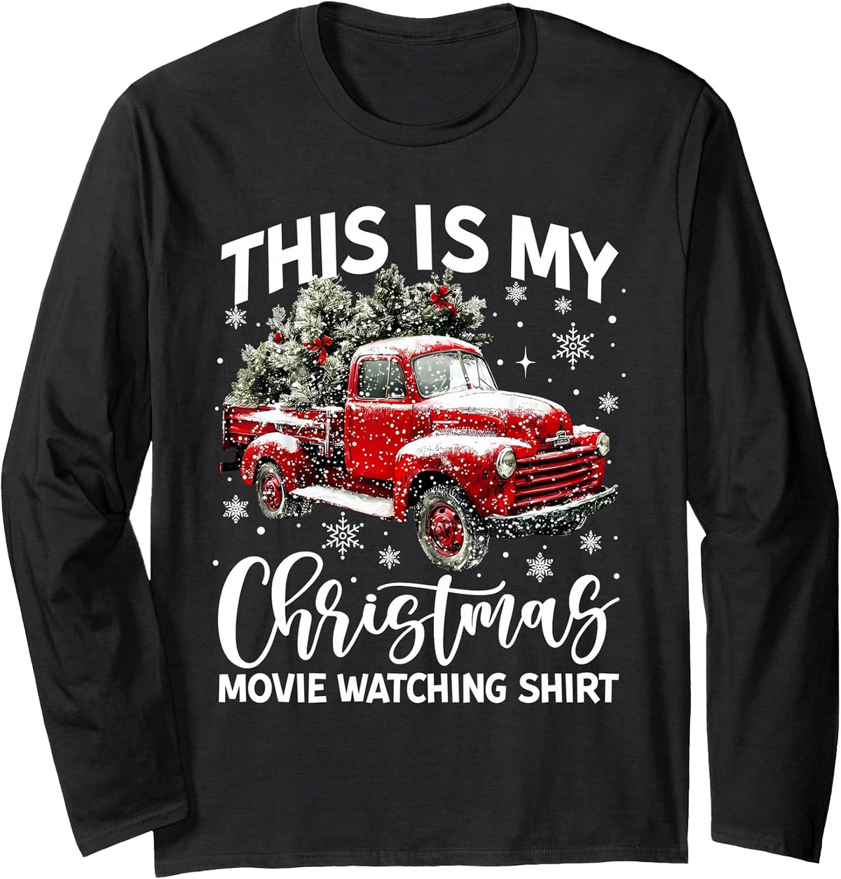 This is My Christmas Movie Watching Shirt Red Truck Vintage Long Sleeve T-Shirt
