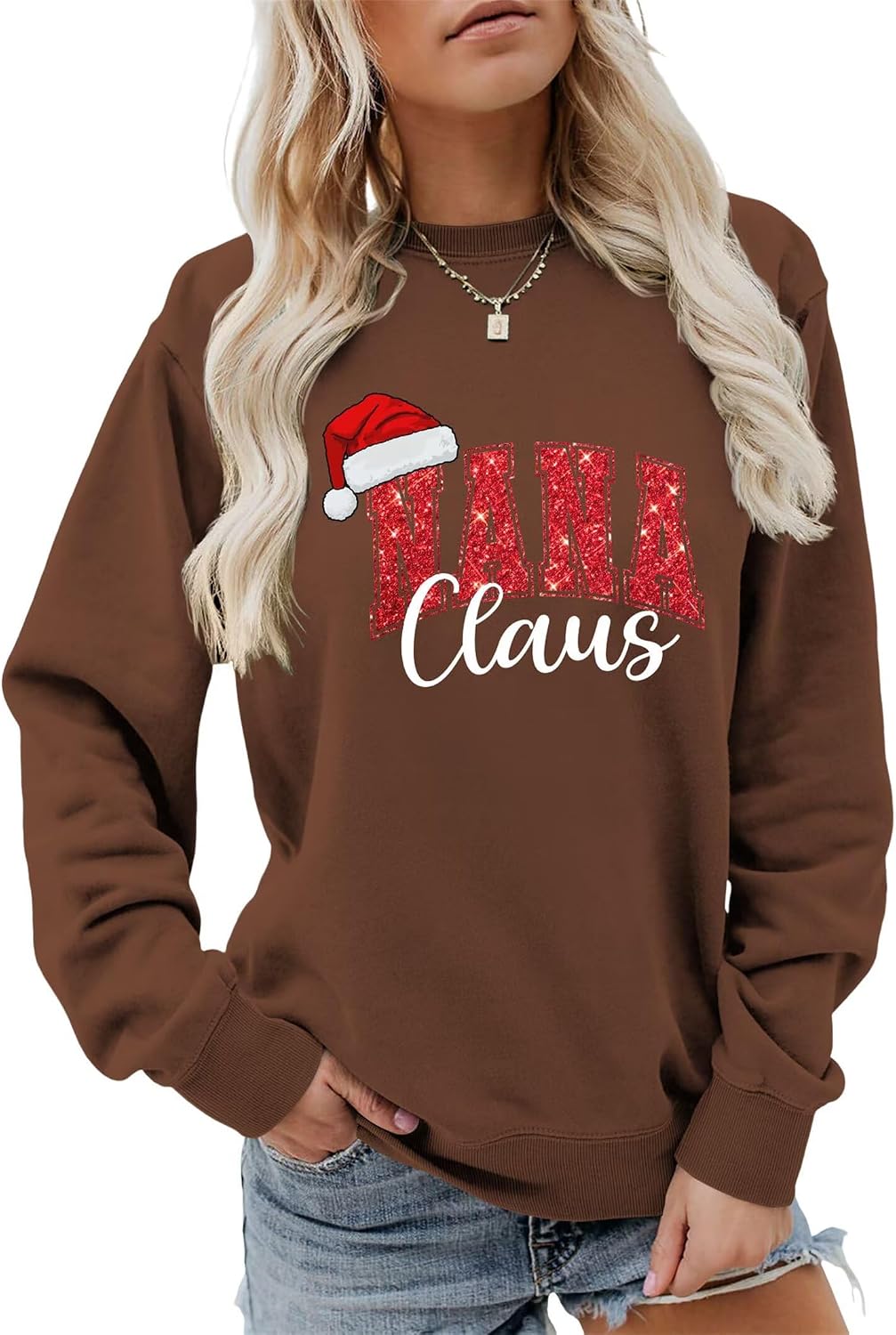 Grandma Christmas Shirts for Women Blessed Nana Sweatshirts Xmas Holiday Grandmother Casual Long Sleeve Pullover Top