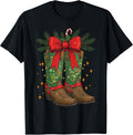 Christmas Cowgirl Boots Cowboy Western Coquette Bow Xmas T-Shirt