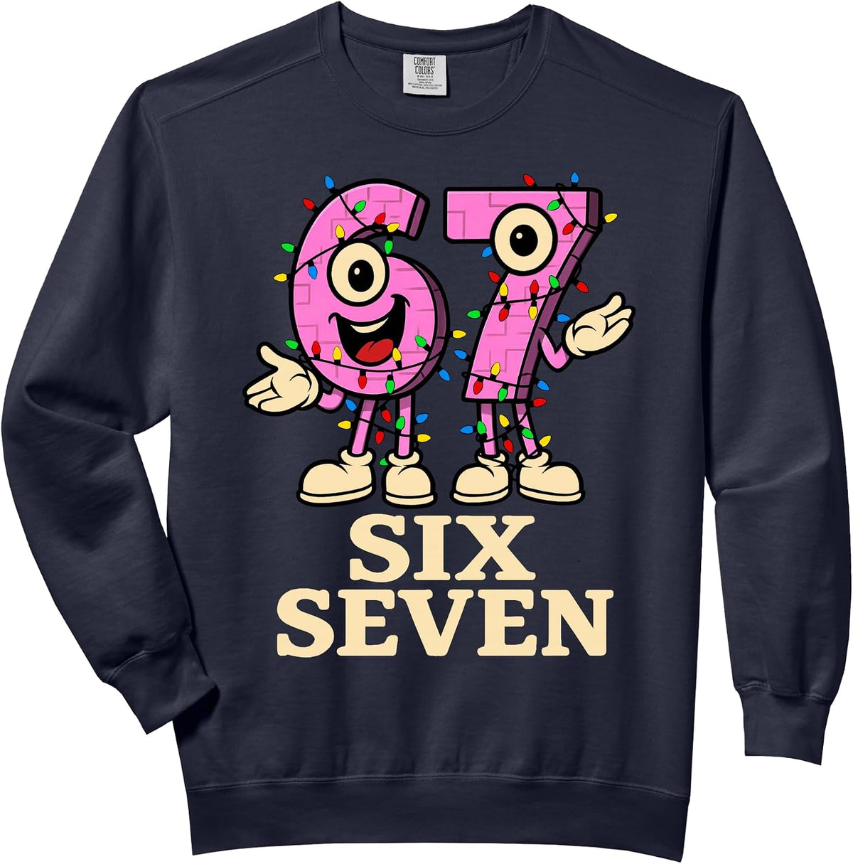 Pink 67 Six Seven 6-7 Christmas Lights - Funny Brainrot Meme Comfort Colors Adult Sweatshirt
