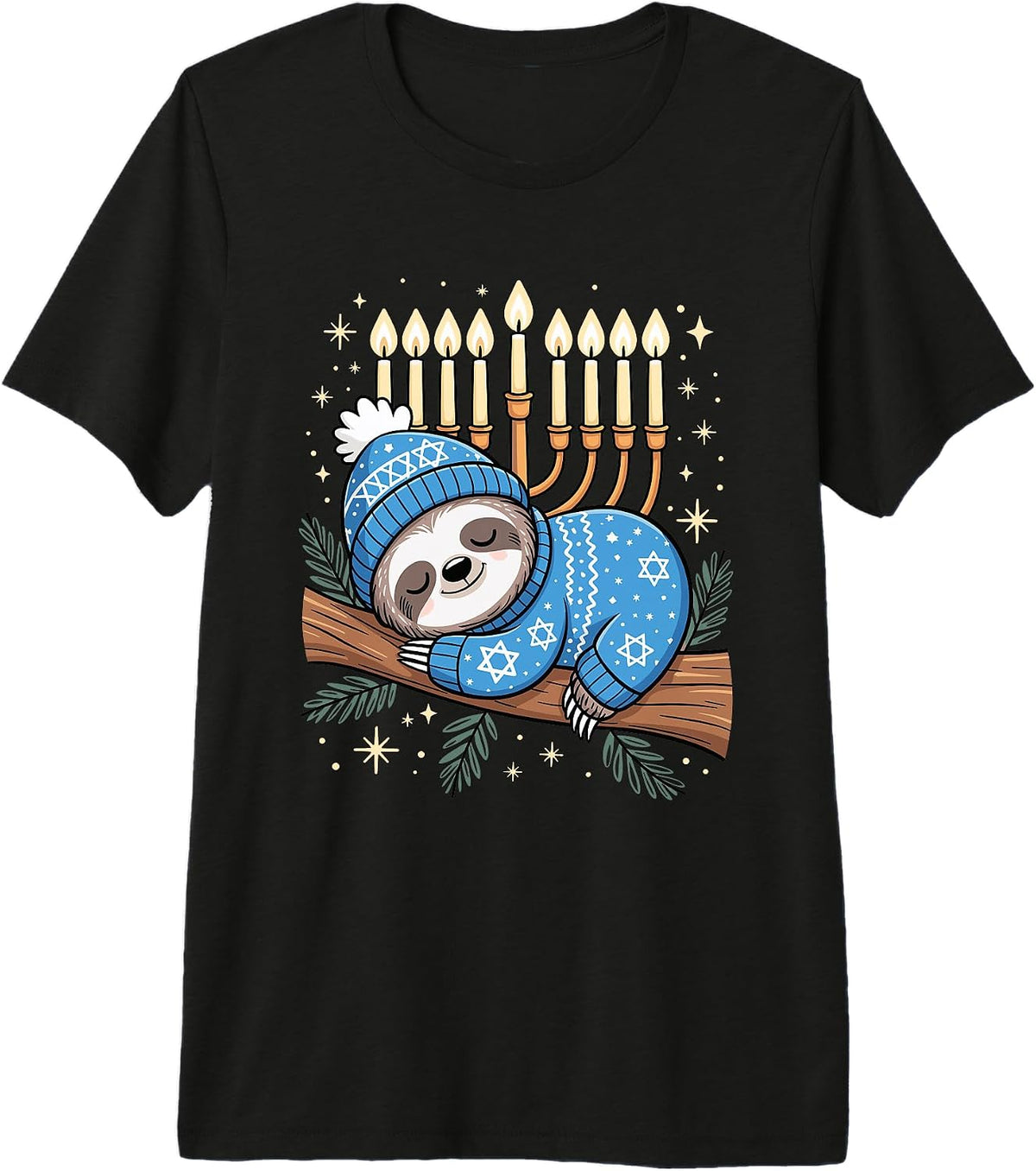 Cute Hanukkah Sloth Winter Menorah Lights Funny Jewish Premium Tri-Blend T-Shirt