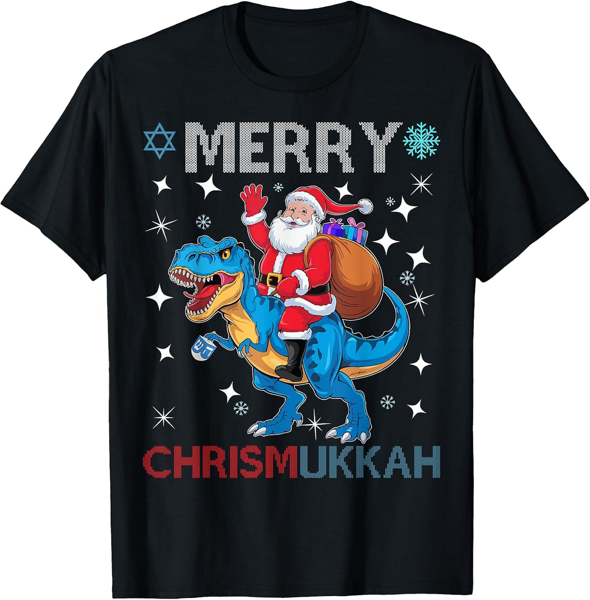 Merry Chrismukkah Funny Dinosaure Christmas And Hanukkah T-Shirt