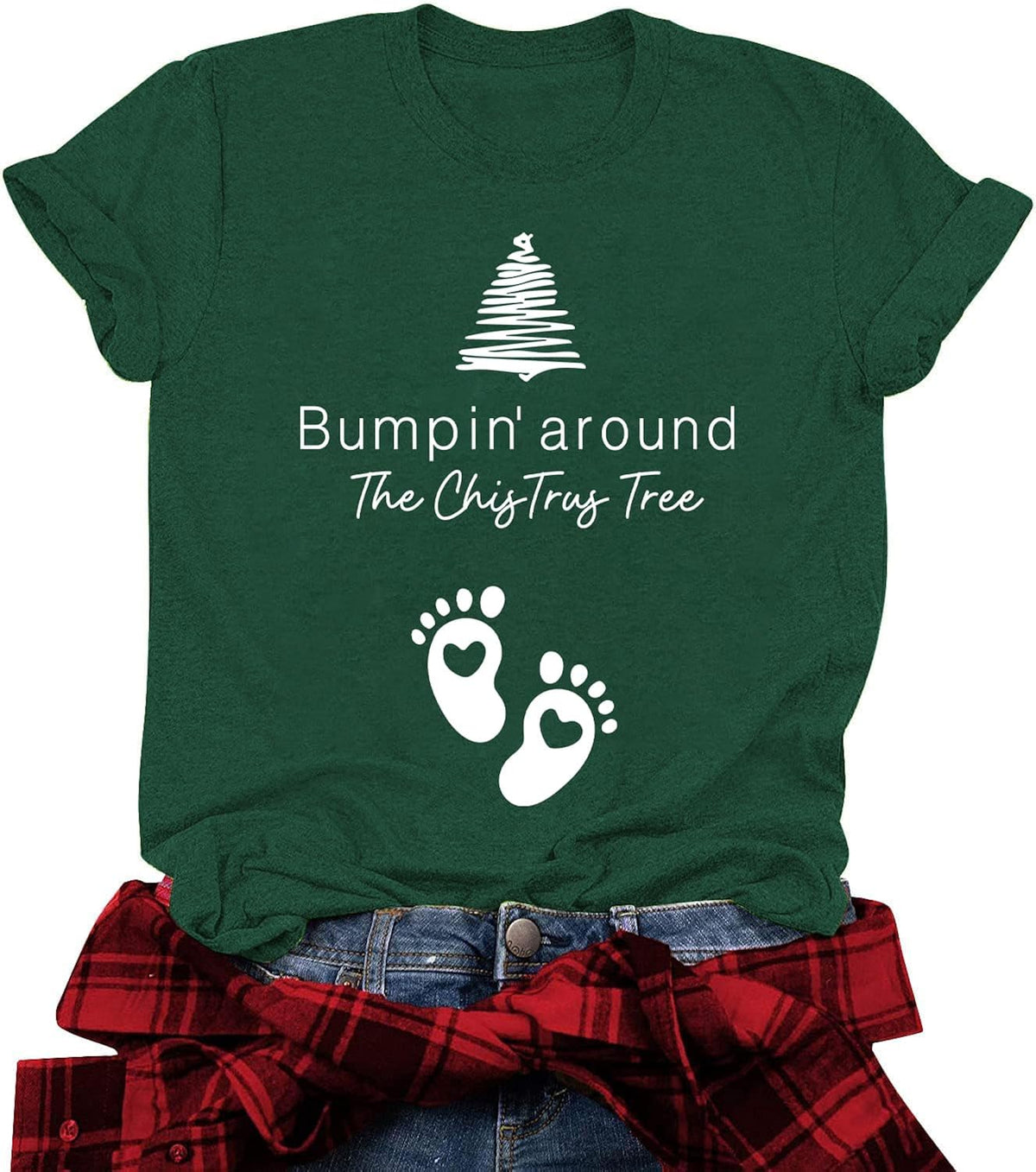 Maternity Christmas Shirt Women Bumpin'Around The Christmas Tree Shirts Cute Pregnancy Announcement Tee Tops
