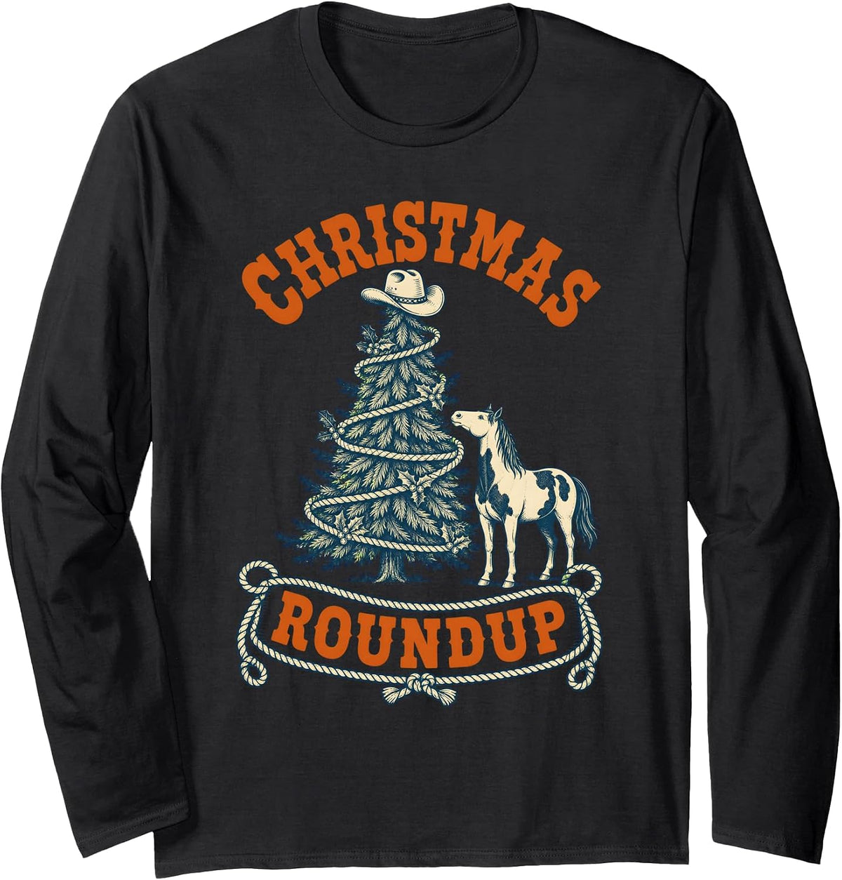 Christmas Roundup Country Western Cowgirl Horse Long Sleeve T-Shirt