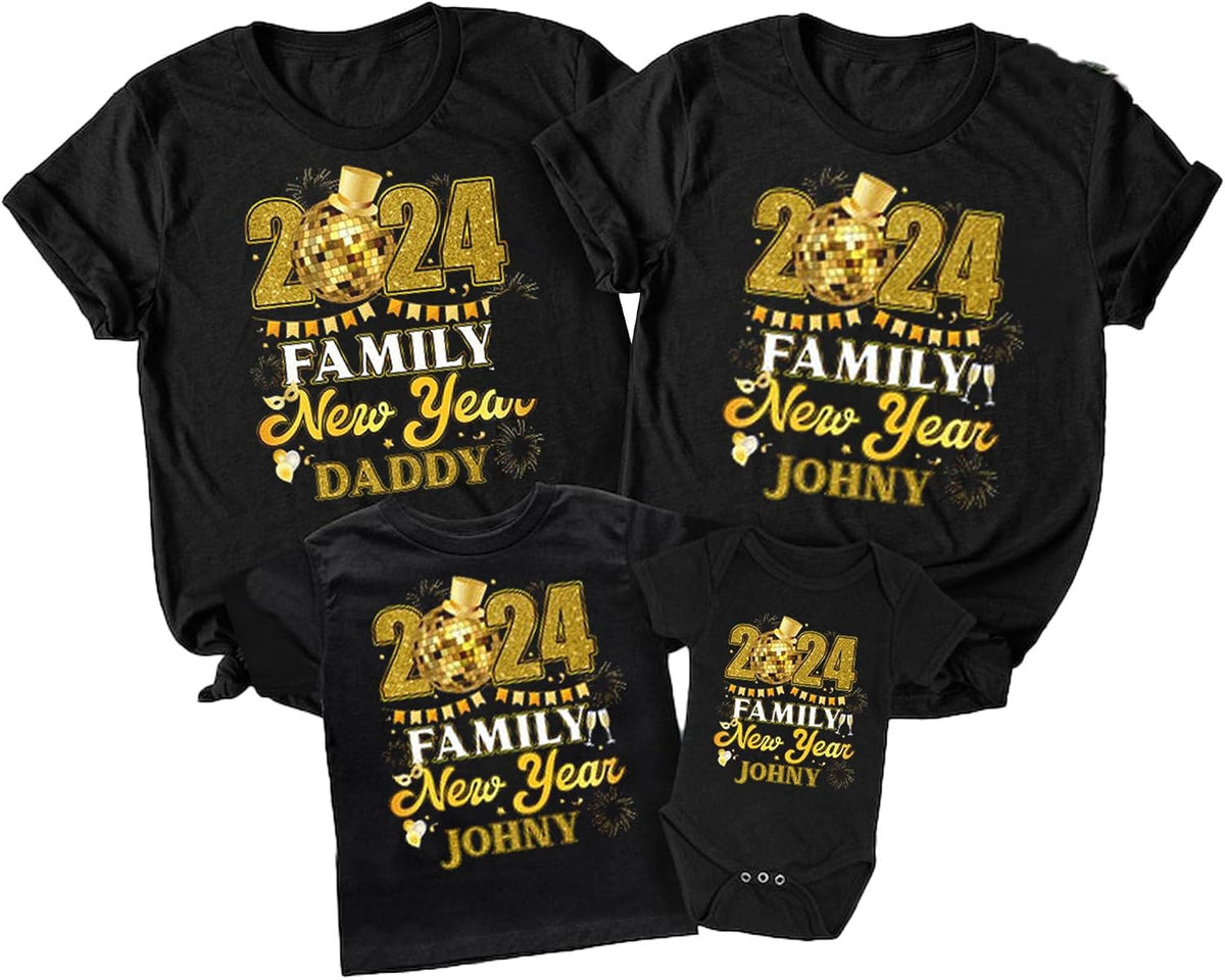 Personalized Happy New Year 2024 Sweatshirt, Family Matching T-Shirts, Family New Years Eve Party Shirt, Personalized New Year 2024 Family Shirts