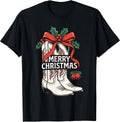 Merry Christmas Cowgirl Western Cowboy Boots Xmas Farm Girls T-Shirt