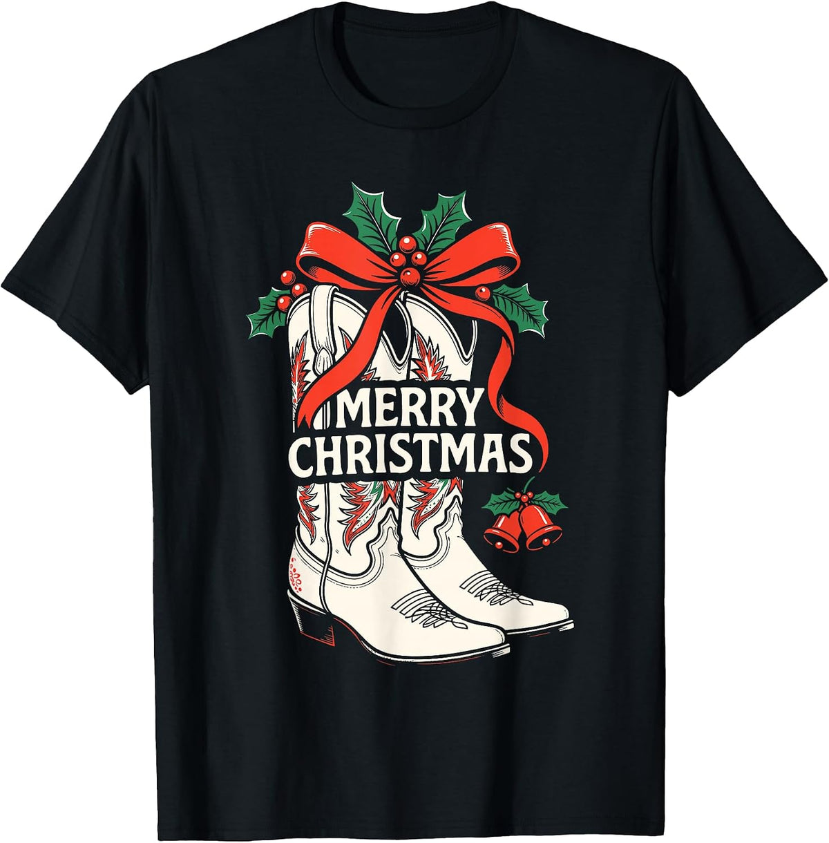 Merry Christmas Cowgirl Western Cowboy Boots Xmas Farm Girls T-Shirt