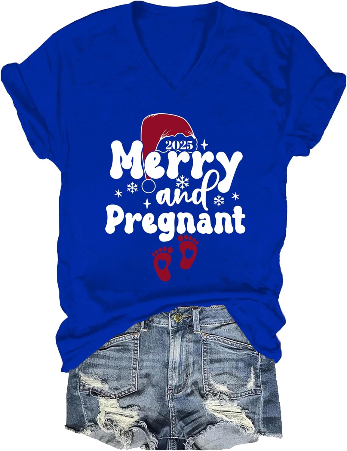 Merry and Pregnant Christmas Tshirt Pregnancy Christmas Shirts for Women Funny Pregnancy V-Neck T-Shirt