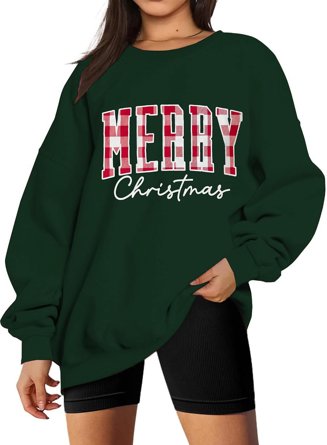 Christmas Sweatshirt for Women Merry Letter Print Long Sleeve Shirt