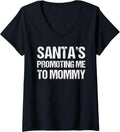 Women's Christmas Pregnancy T-Shirt Santas Promoting Me to Mommy V-Neck T-Shirt