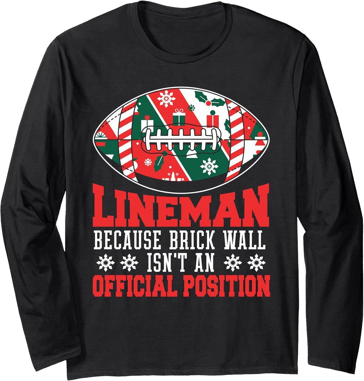 Christmas Football Lineman Funny Brick Wall Long Sleeve T-Shirt