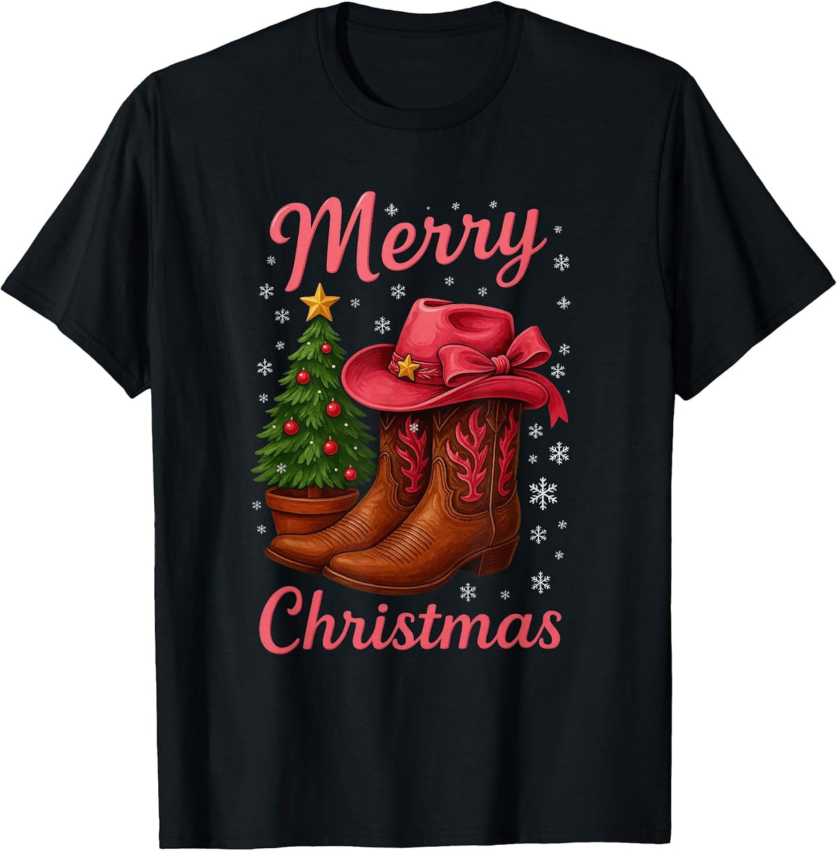 Merry Christmas Cowgirl Boots Western Holiday T-Shirt
