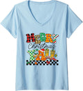 Womens Merry Christmas Y'all Western Cowgirl Holiday Boots V-Neck T-Shirt