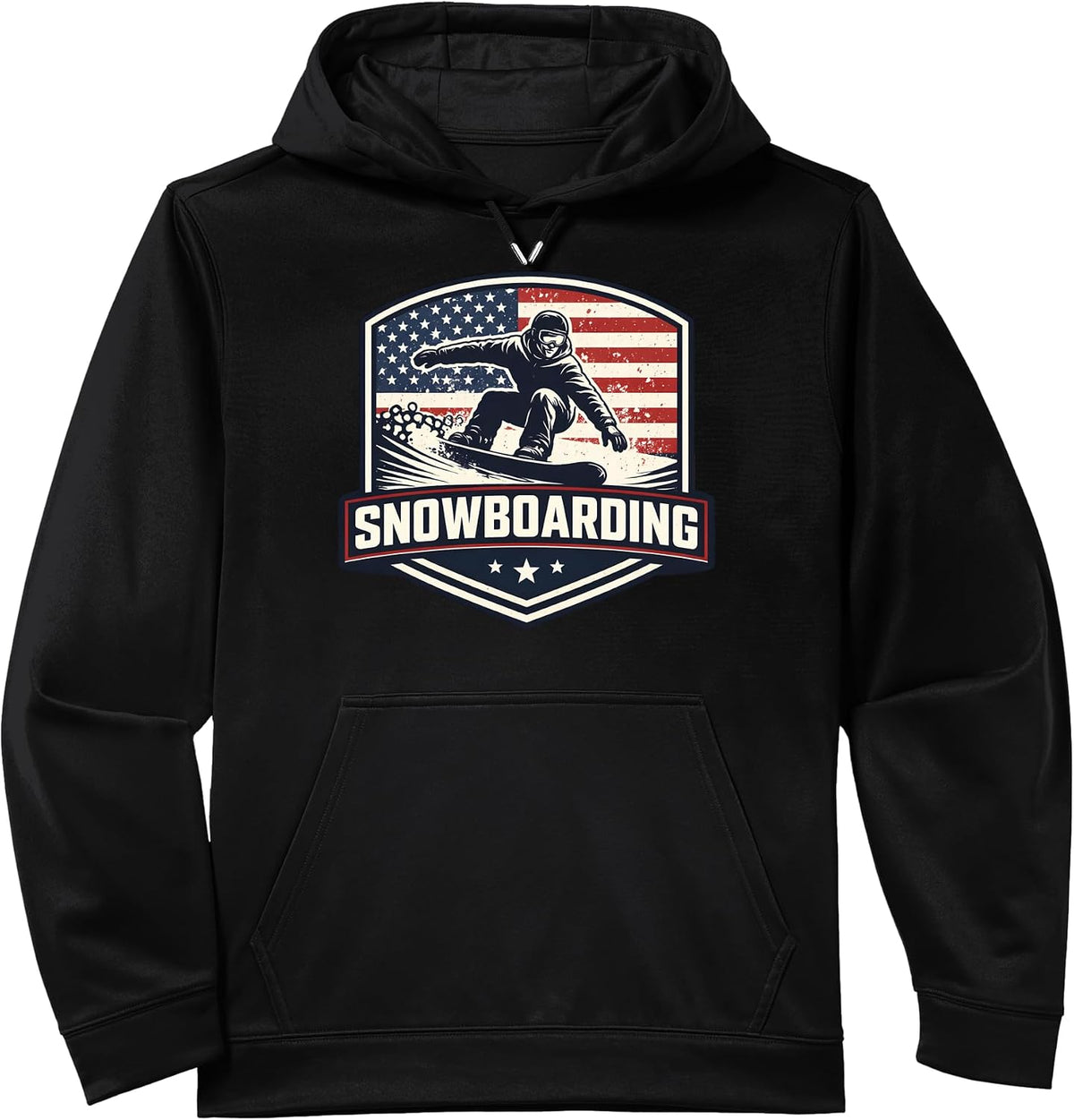 American Snowboarding Vintage USA Flag Snowboard Snowboarder Performance Hoodie