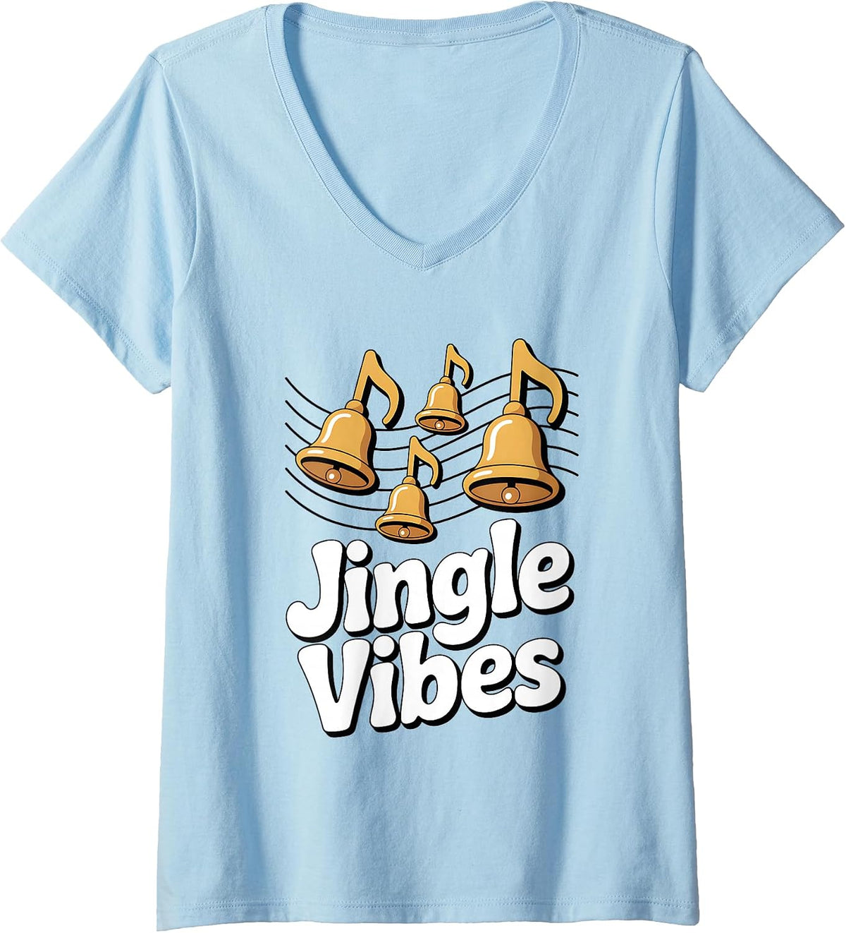 Womens Jingle Vibes Holiday Bells Music Xmas Carol Funny Christmas V-Neck T-Shirt