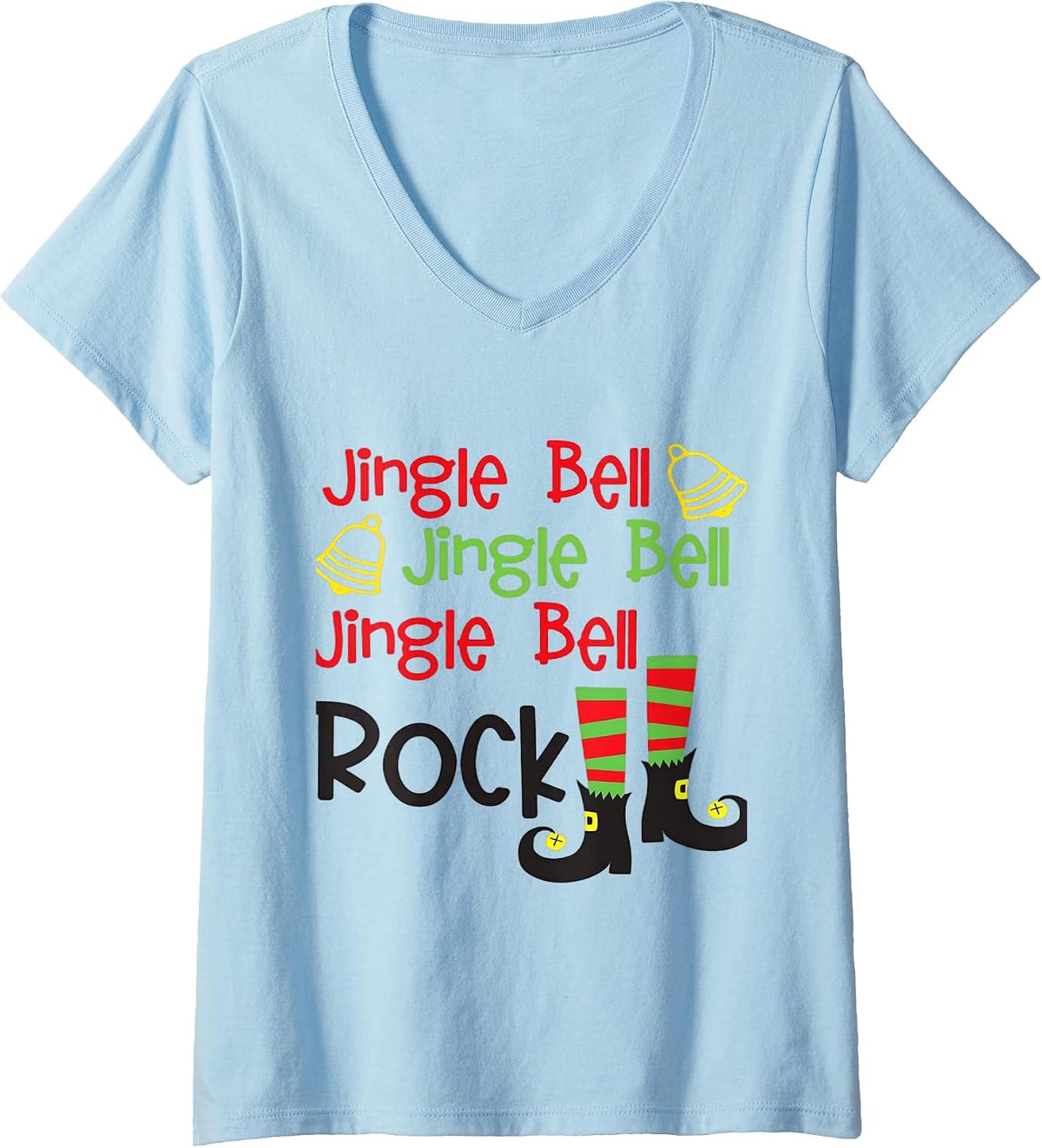 Womens Jingle Bell Rock Graphic for a Christmas Vibe V-Neck T-Shirt