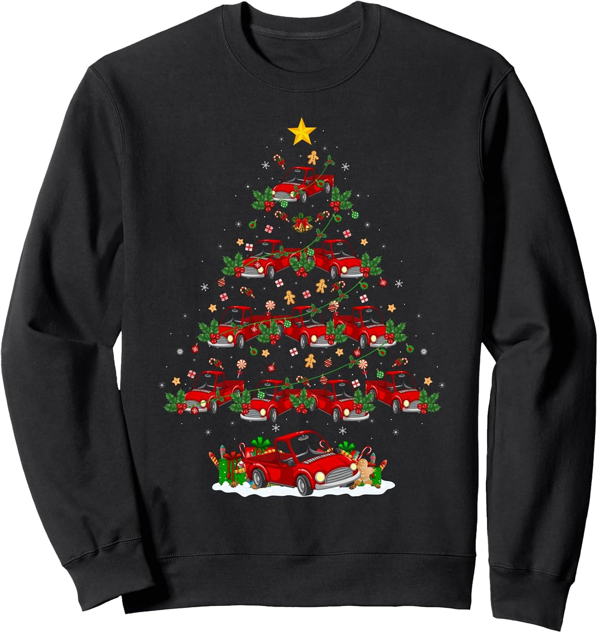 Red Truck Christmas Tree Lights Santa Funny Vehicles Xmas Sweatshirt
