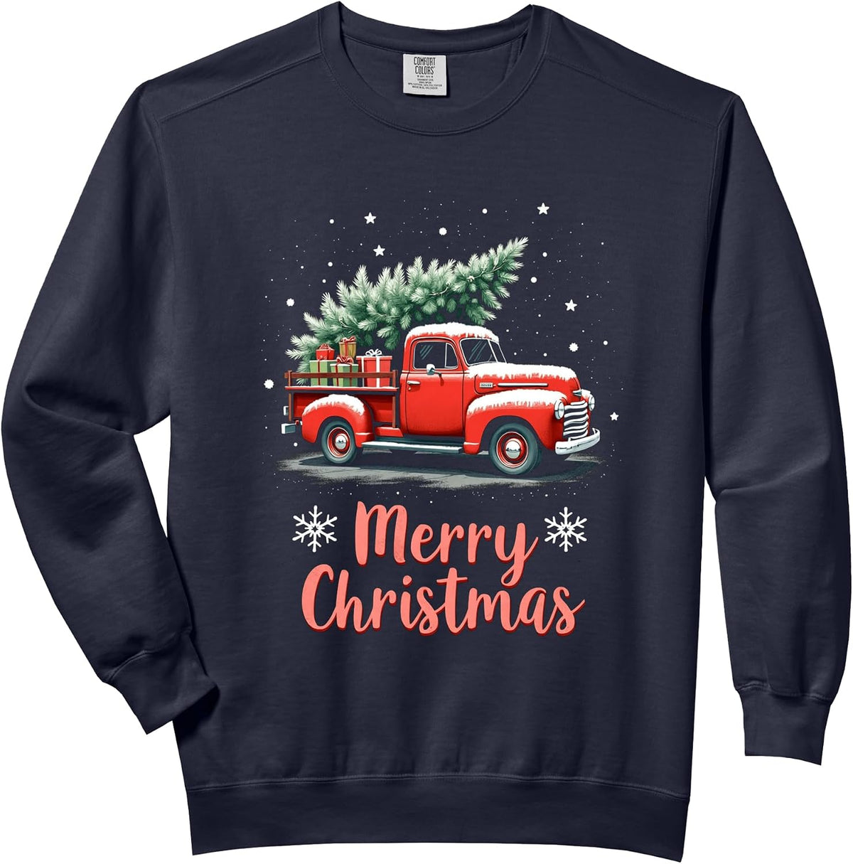 Festive Merry Christmas Tree Red Truck Comfort Colors Adult Sweatshirt