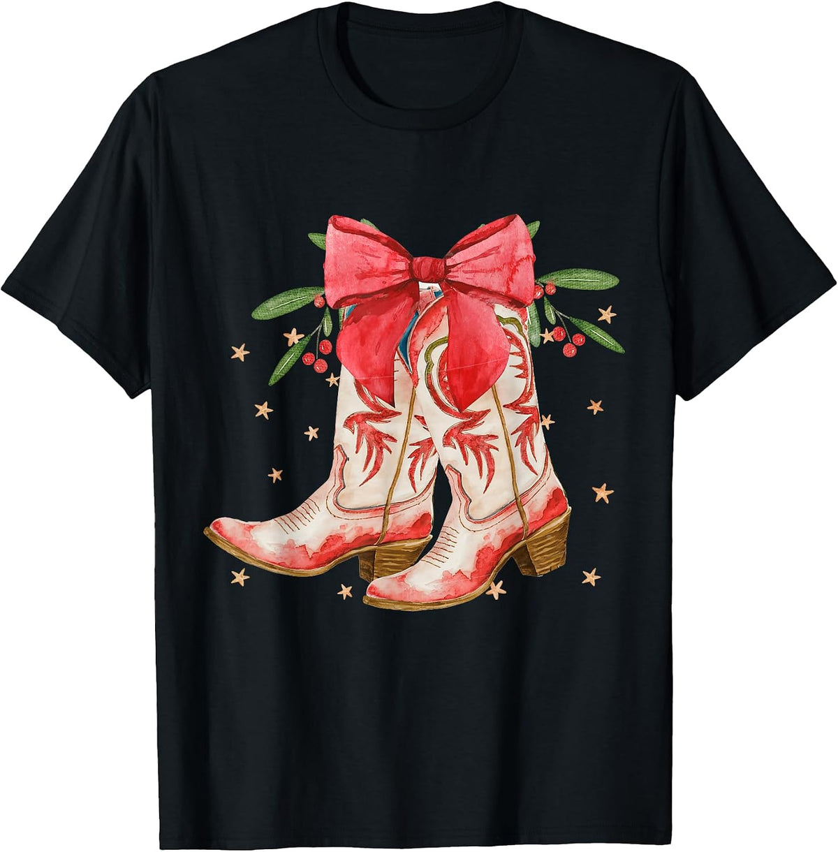 Merry Christmas Cowboy Boots Red Coquette Western T-Shirt