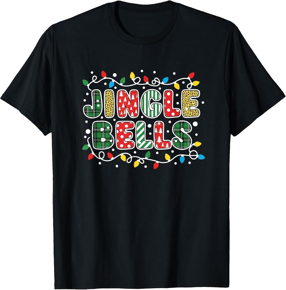 Christmas Jingle Bells Colorful Holiday Lights Plaid Polka T-Shirt